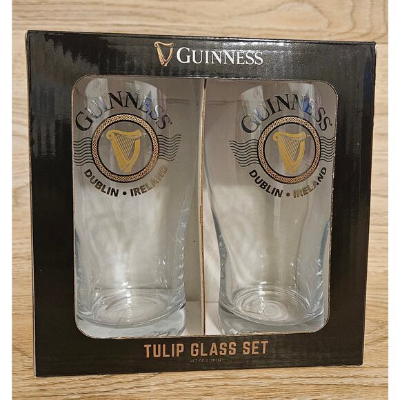Guinness Tulip Glass Setof 2 20/Oz Glasses NEW in box Dublin Ireland Made in USA - Picture 1 of 6